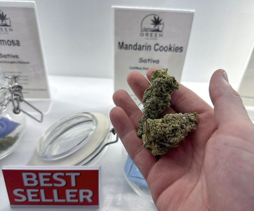 Mandarin Cookies marijuana strain in a dispensary in downtown Bangkok, Thailand.