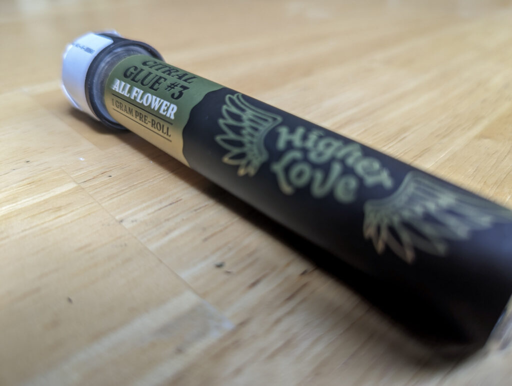 A preroll container from Higher Love in Ironwood, Michigan.