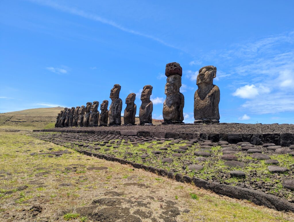 A picture of the Moai statues on Easter Island.