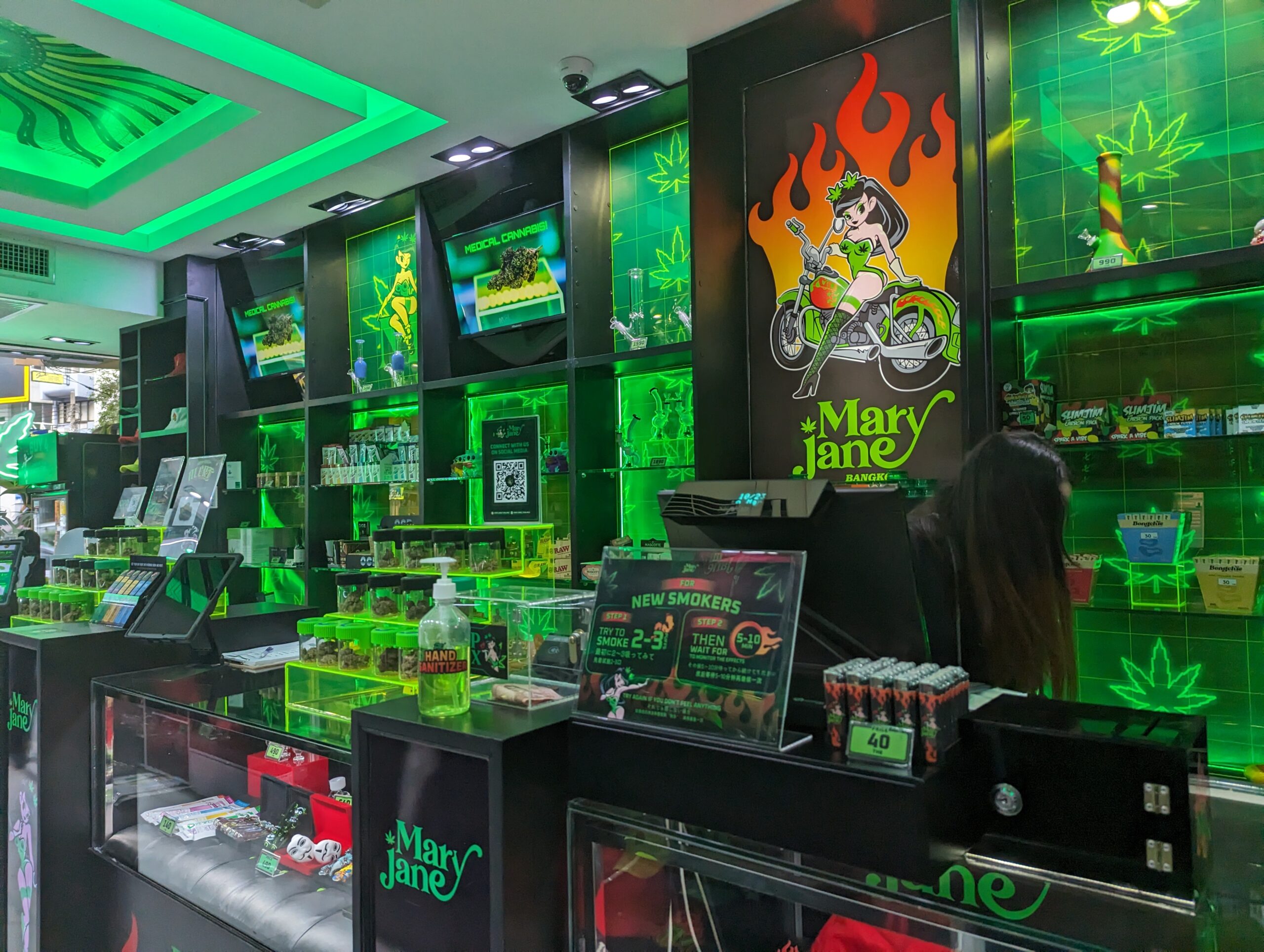The checkout counters at a local marijuana store in Bangkok. 